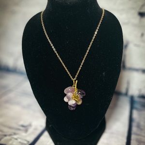 Vintage Amethyst Grape Bunch with Gold Tone Leaf Accent Necklace